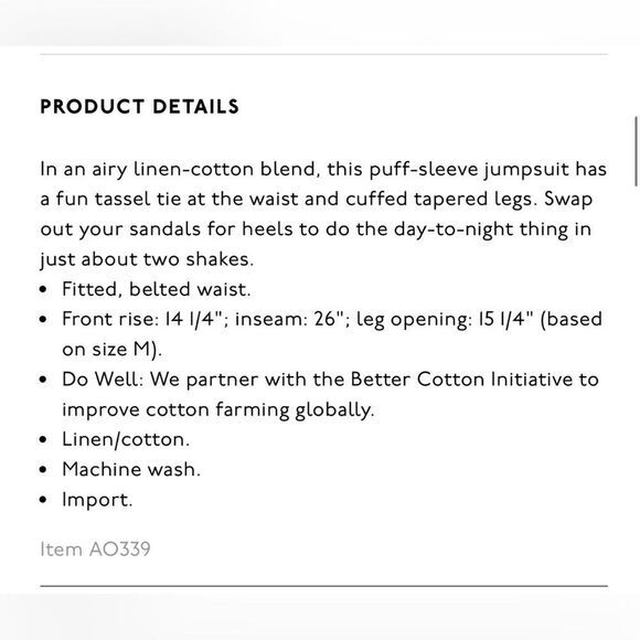 Madewell Linen-Blend Jumpsuit XS Puff-Sleeve Tassel-Tie Pink NWT - Picture 8 of 10